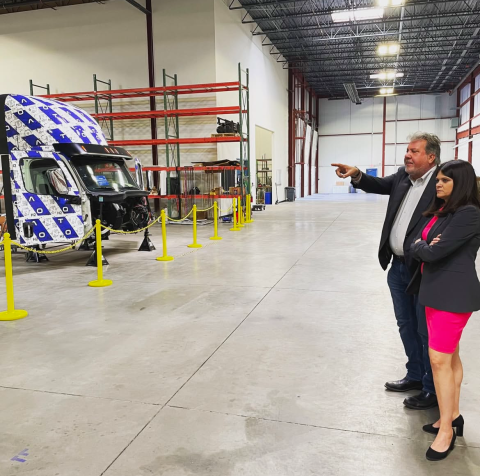 A Quantron AG employee shoes Congresswoman Haley Stevens their facility in Auburn Hills, MI. 