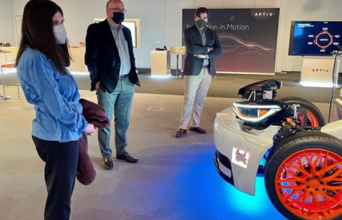 Congresswoman Stevens viewing car software at Aptiv
