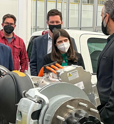 Congresswoman Stevens listening to representatives from Bollinger