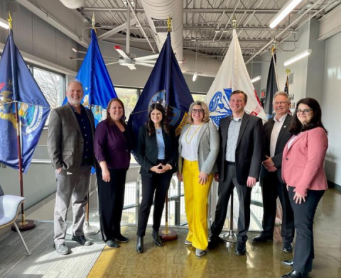 Congresswoman Stevens with people from the Composites Institute Scale-Up Research Facility