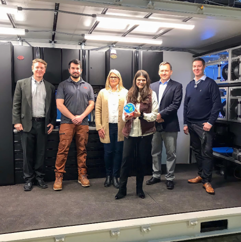 Congresswoman Stevens with employees at Geofabrica