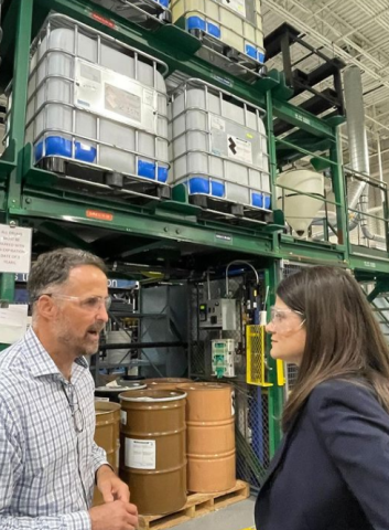 Congresswoman Stevens talking to someone from Huntsman Coporation