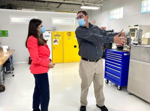 Congresswoman Stevens with an Intecells employee