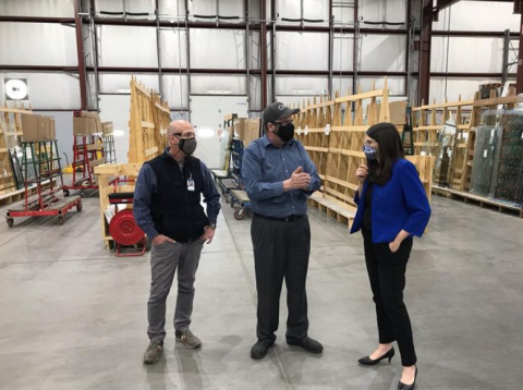 Congresswoman Stevens with employees at Midwest Glass Fabricators