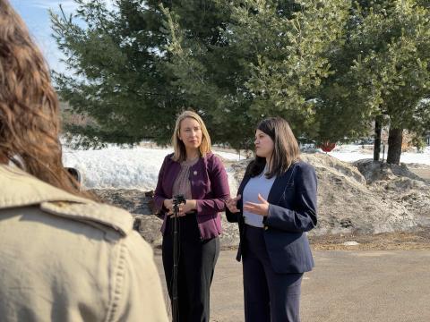 Reps. Stevens and Scholten answer questions outside of the North Lake Detention Center in Baldwin, MI