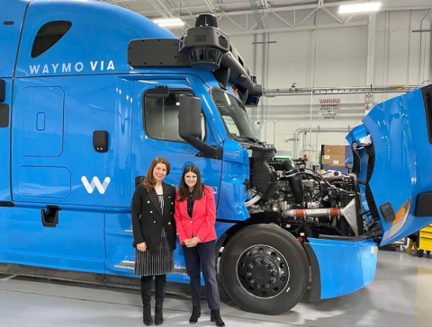 Congresswoman Stevens in front of a truck at Waymo